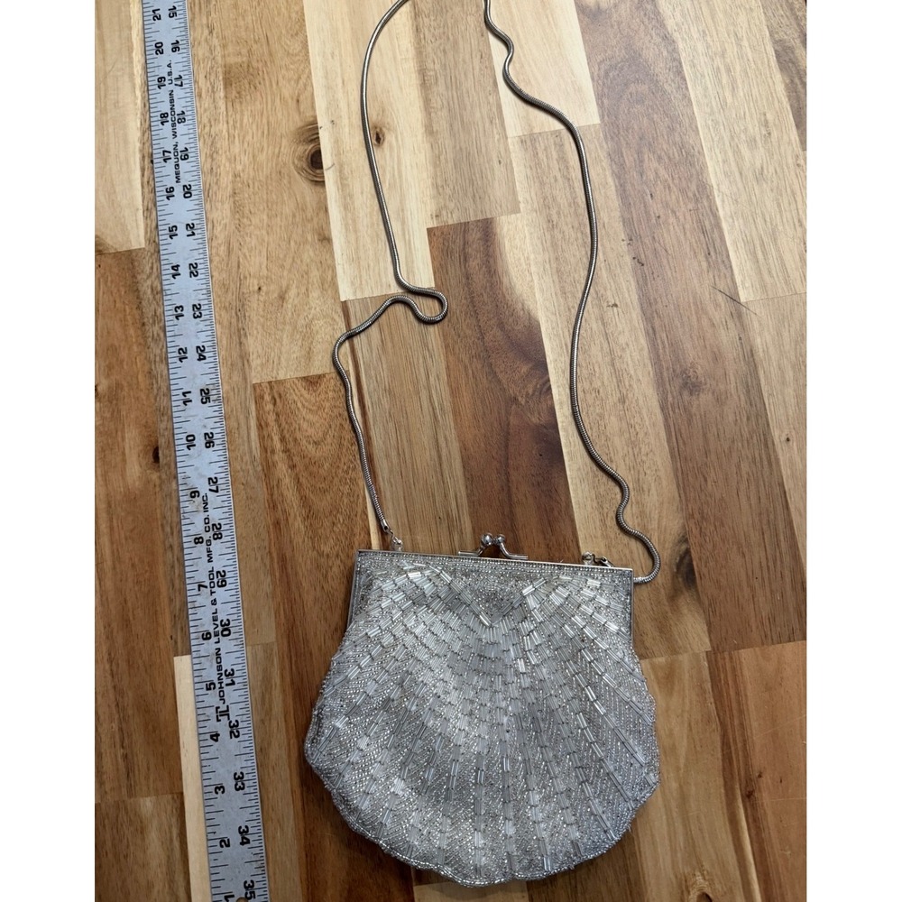 Heiress Silver Beaded Evening Clutch Bag Vintage Style Sequin Crossbody Purse